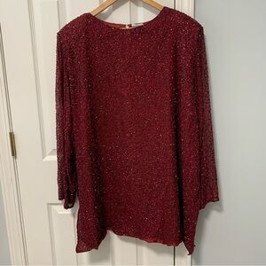 Elegant Red Beaded Women's Top